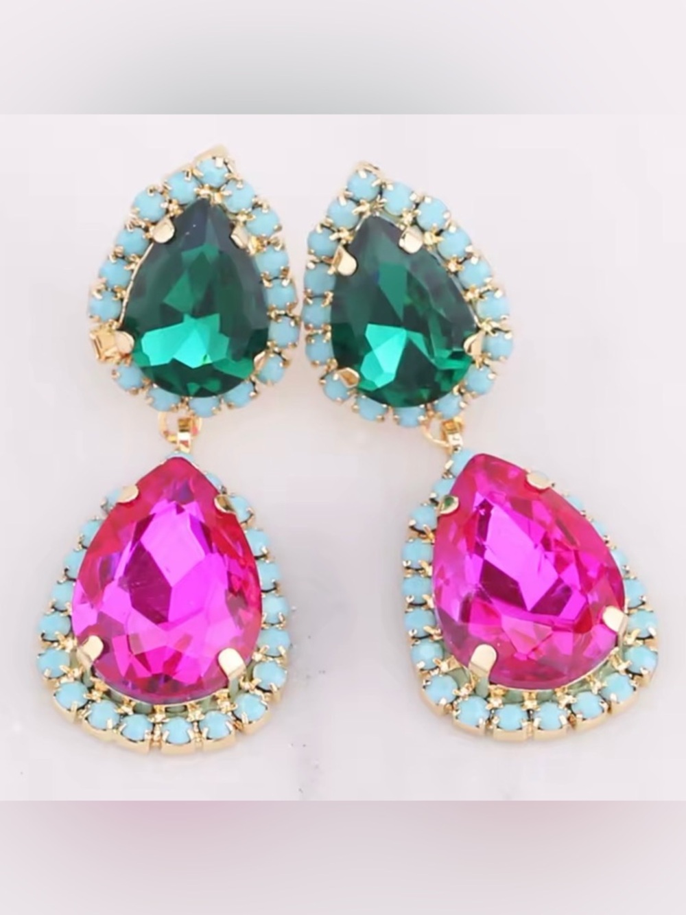 Target Gold-Tone Teardrop Earrings with Pink, Green & Aqua Stones